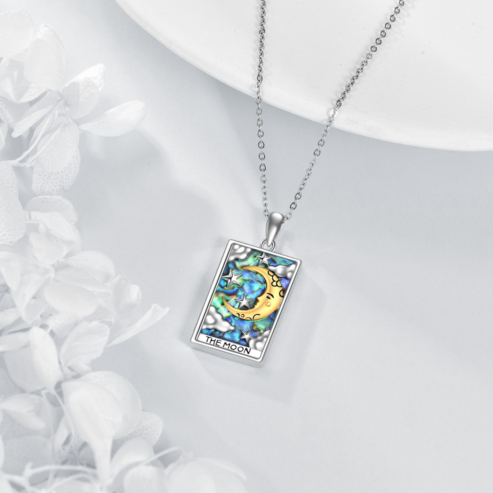 925 Sterling Silver Abalone Shell Card Necklace, Daily Wear
