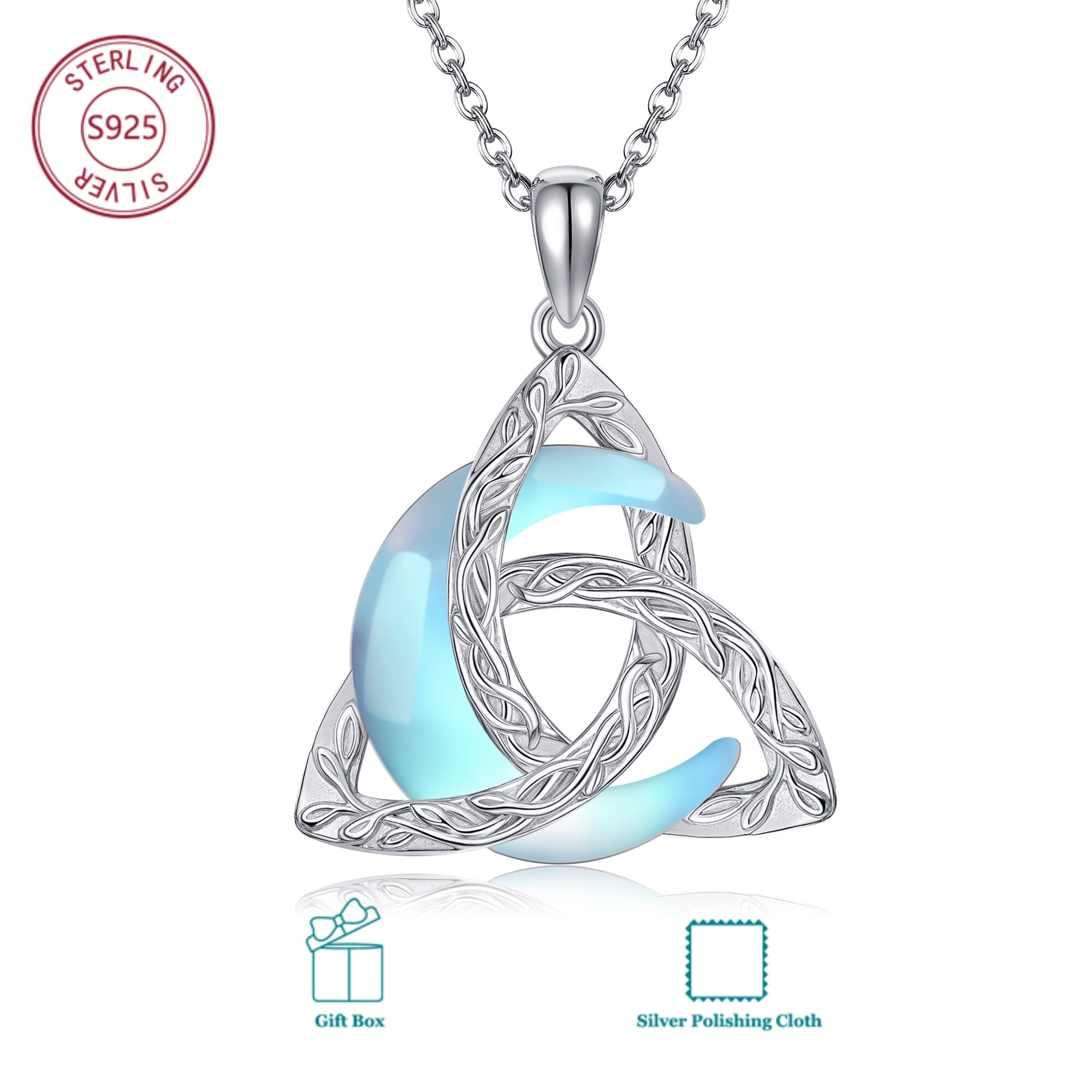 Image of 925 Sterling Silvery Celtic Necklace With Synthetic , Norse Retro Jewelry, Daily Accessory For Enthusiasts, Light Beige-friendly And Hypoallergenic