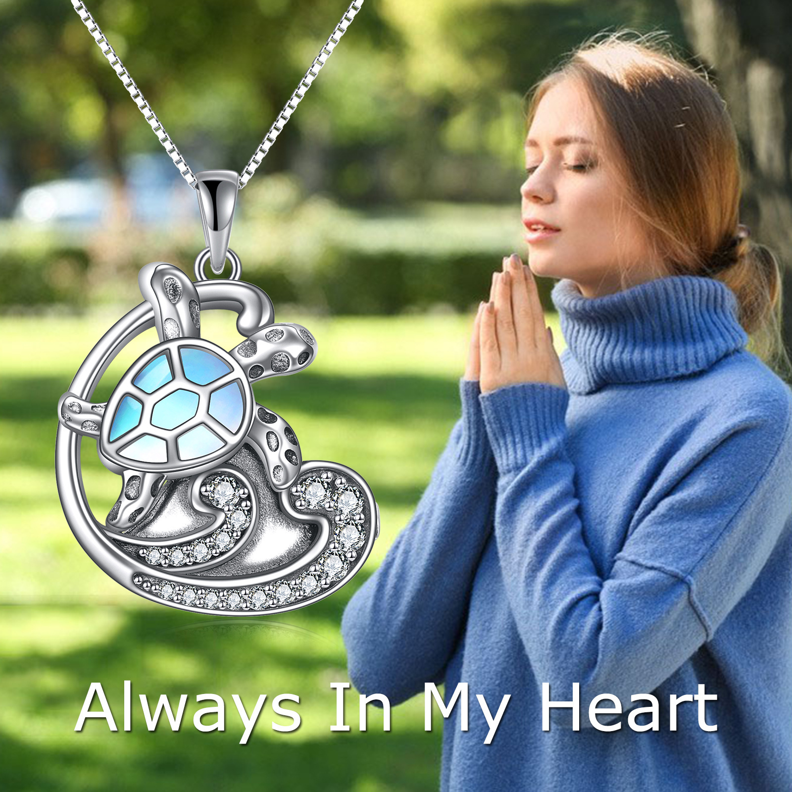 Moonstone Sea Turtle Urn Necklace for Ashes, Sterling Silver