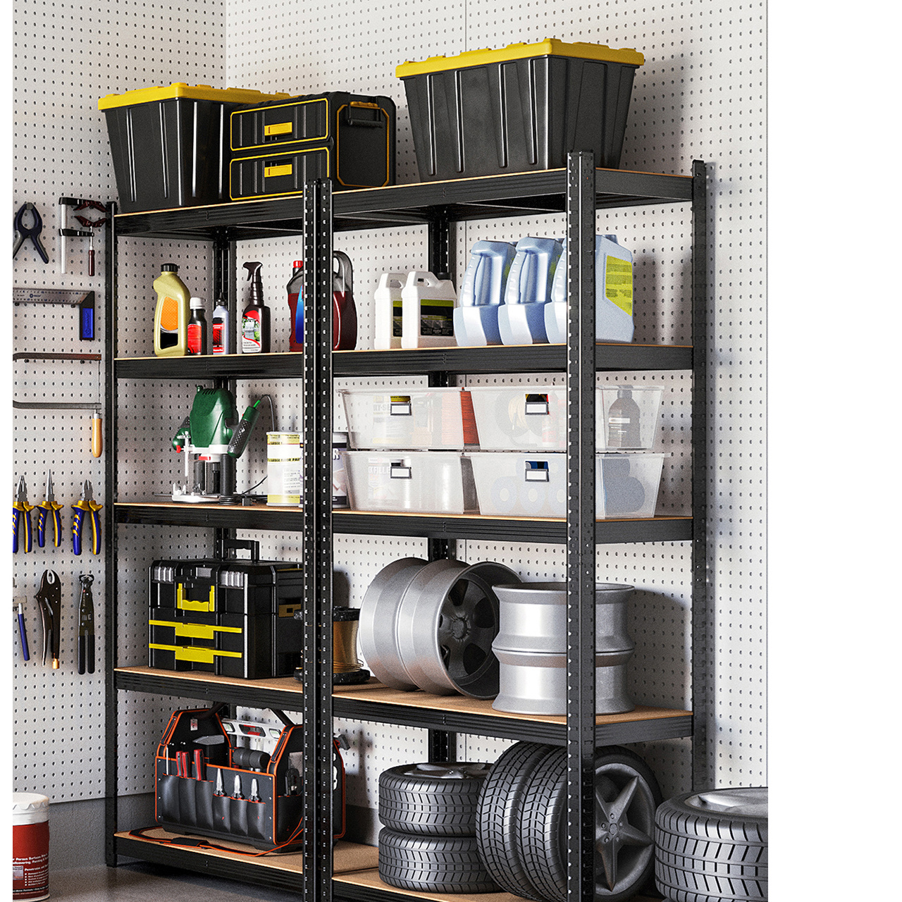 TEMU Étagères robustes à 5 niveaux, assemblage , ensemble de 1 étagères en acier pour le rangement, pour garage, remise, noir, étagères utilitaires