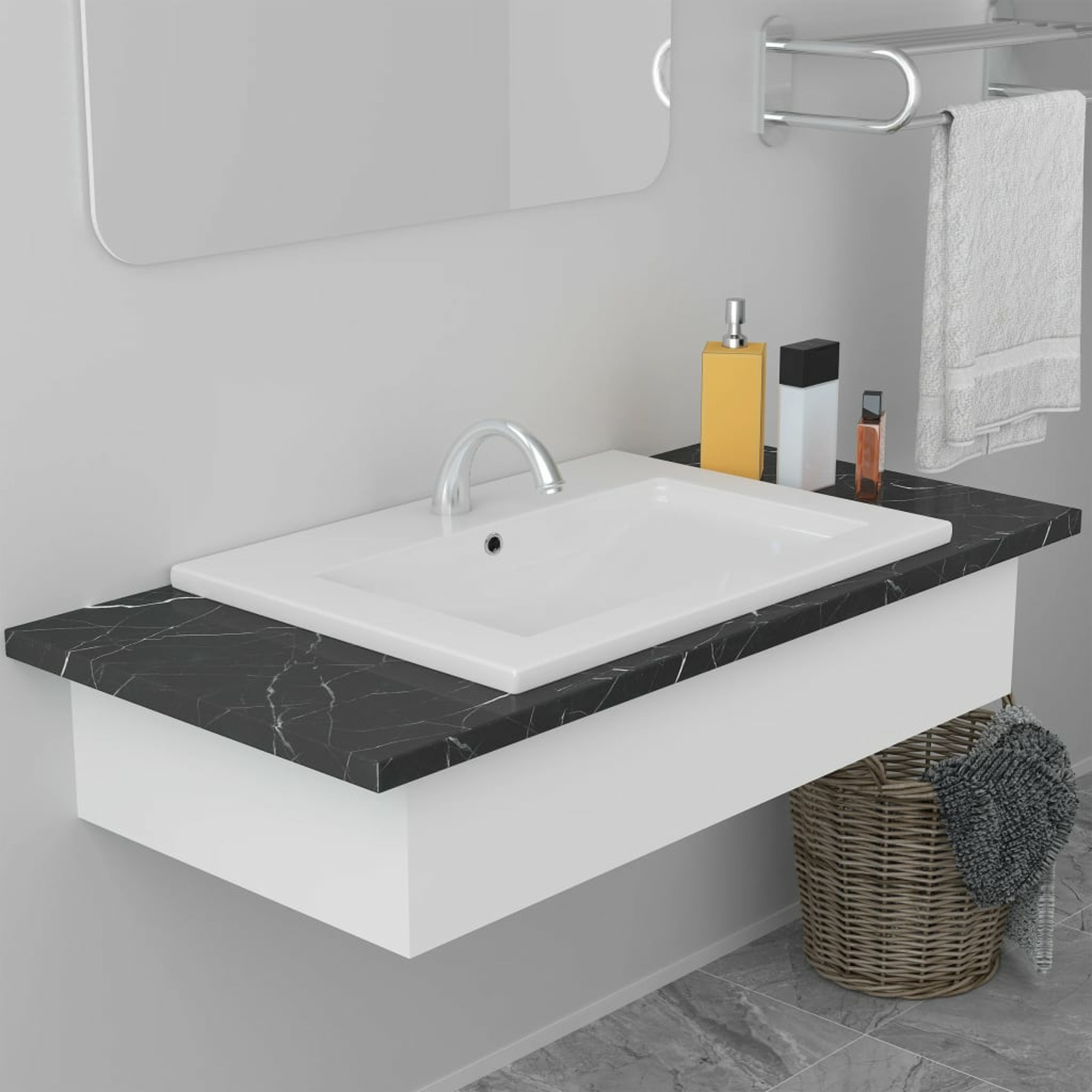 Built-in Washbasin 61 X 39.5 .5 Cm Ceramic White, Countertop Sink, Countertop Sink, Bathroom Sink
