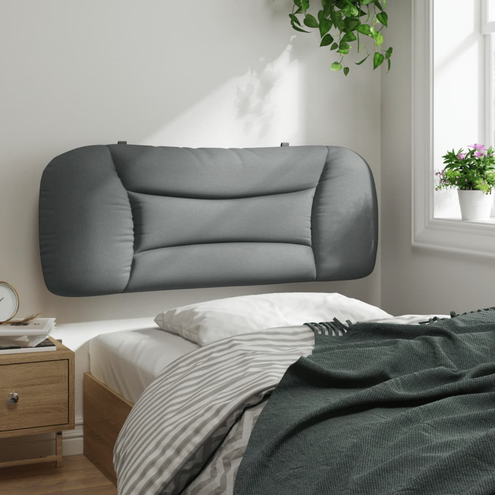 erhöhtes kopfteil-kissen in hellgrau – 100 cm weicher stoff, klassisches design für schlafzimmer- und gästezimmereinrichtung, stromlos, platzsparend, minimalistische raumdekoration, langlebiges kopfteil-möbel