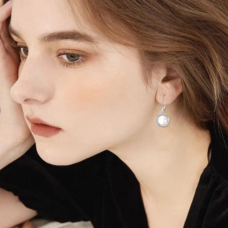 925 sterling silvery black pearl earrings french pearl spiral earrings for womens pearl jewelry Product details 2