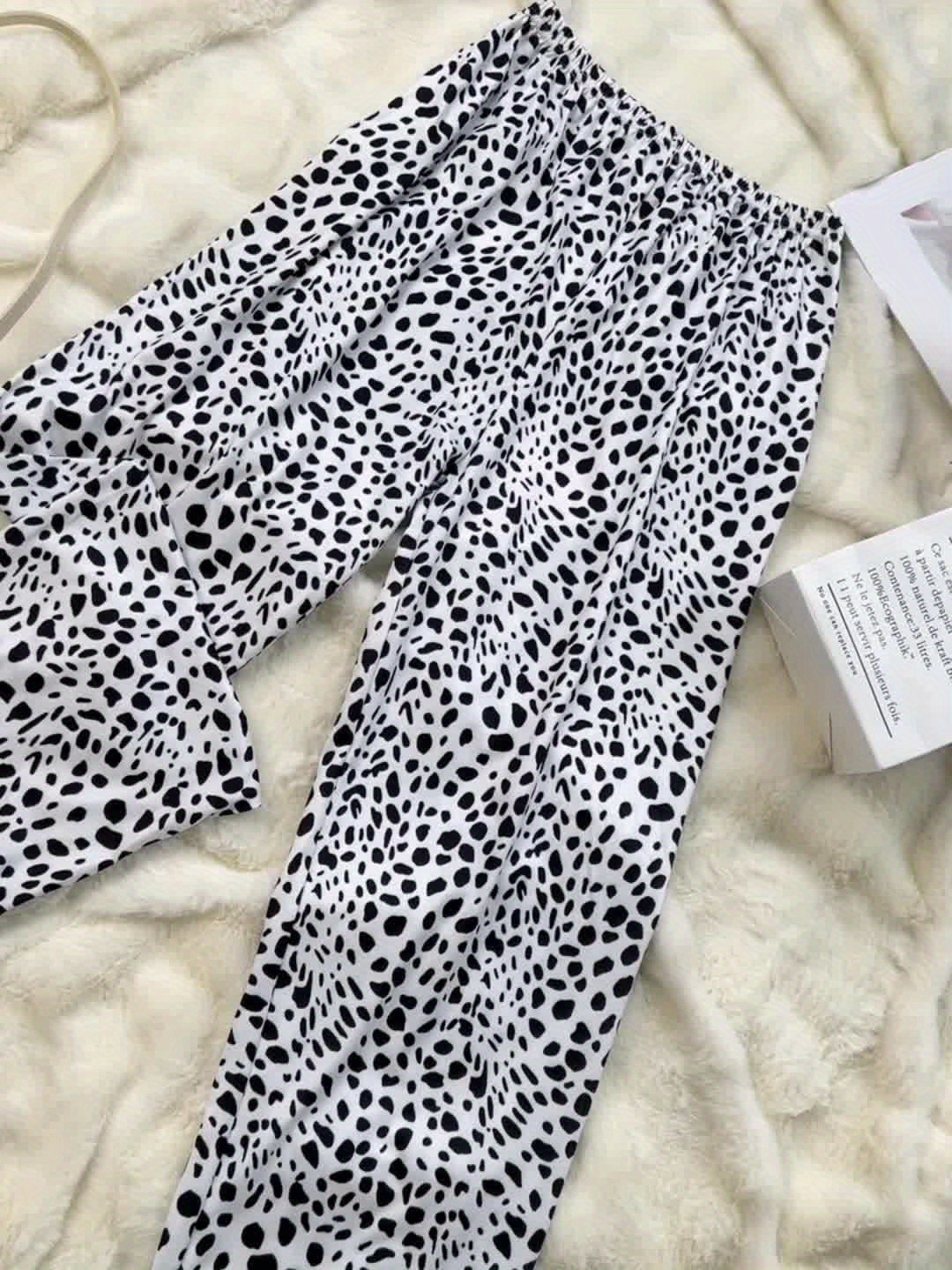 Casual Dalmatian Print Lounge Bottoms Elastic High Waist - Temu