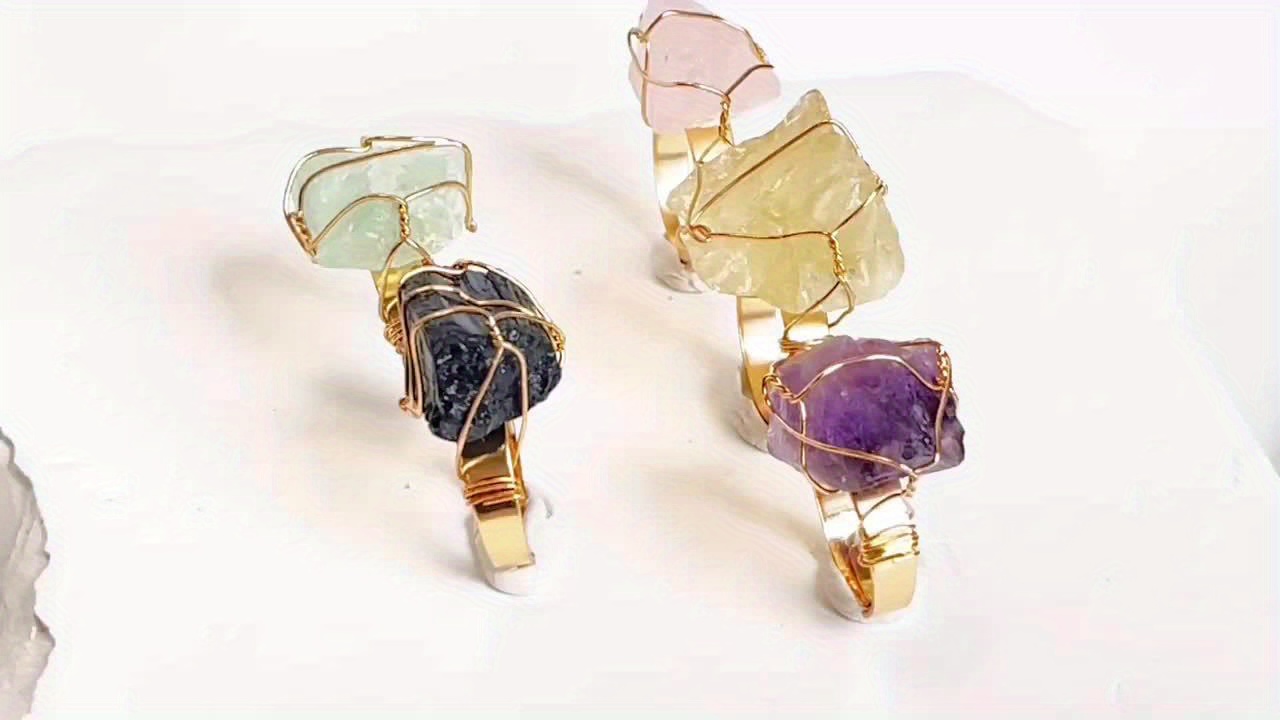 Boho Vintage Style Natural Stone Copper Rings Set