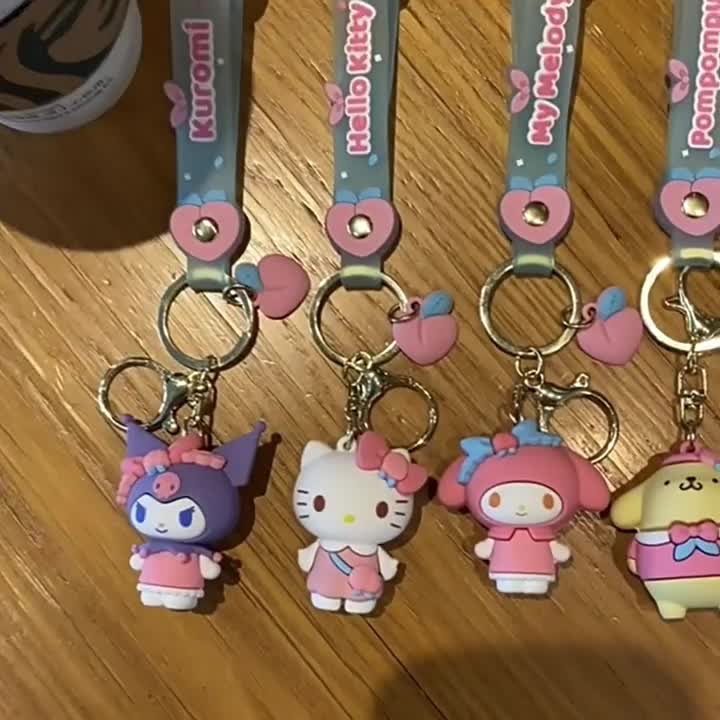 1pc Cute Peach Sanrio Keychain Kawaii Kuromi Melody Cartoon Keyring Trendy  Hanging Pendant Car Key Ring Bag Charms For Women Girls