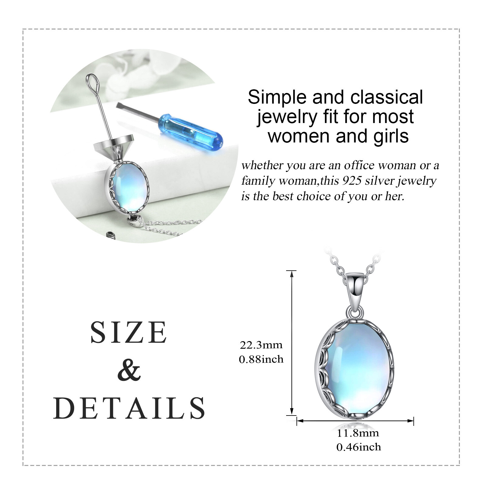 Women's Moonstone 925 Sterling Silver Pendant Necklace