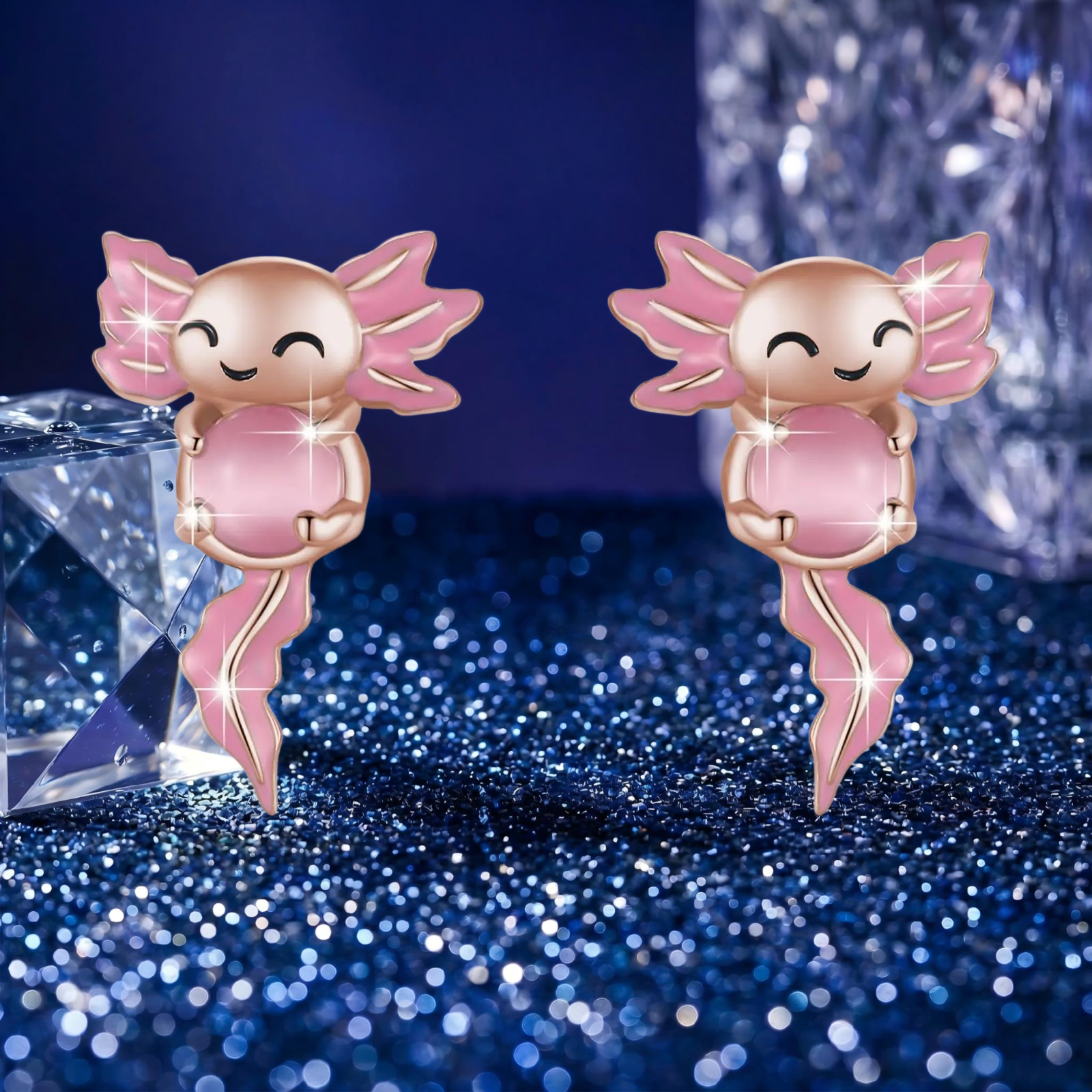 925 Sterling Silver Axolotl Stud Earrings Featuring A Pink Synthetic , Part Of An Animal Theme Jewelry Collection, Perfect As A Christmas Gift For Everyday Casual Use
