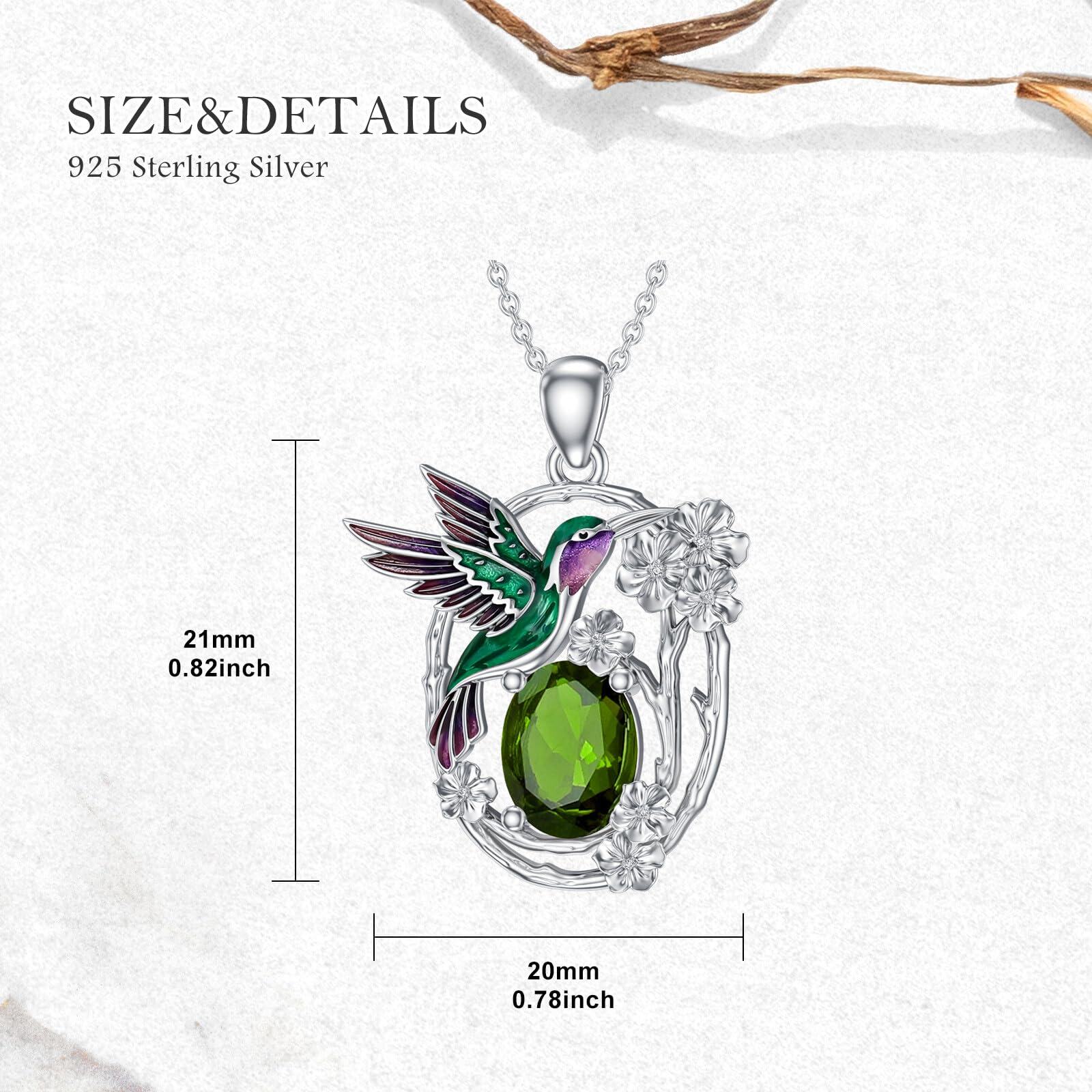 Women's 925 Sterling Silver Hummingbird Birthstone Necklace