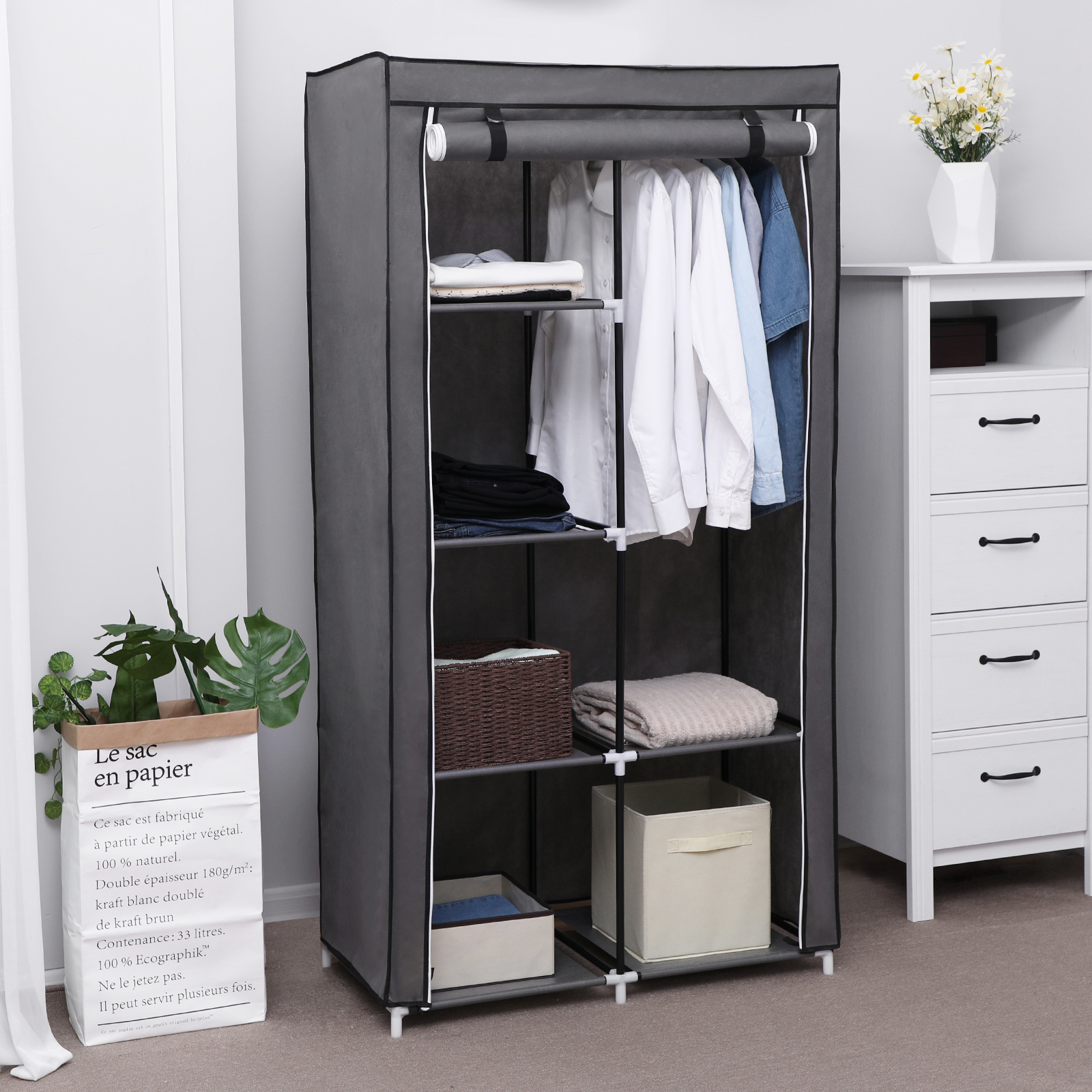 Wardrobe, Fabric Wardrobe, 6 Shelves, Assembly Options, 88 X 45 X , For Bedroom, Dressing Room