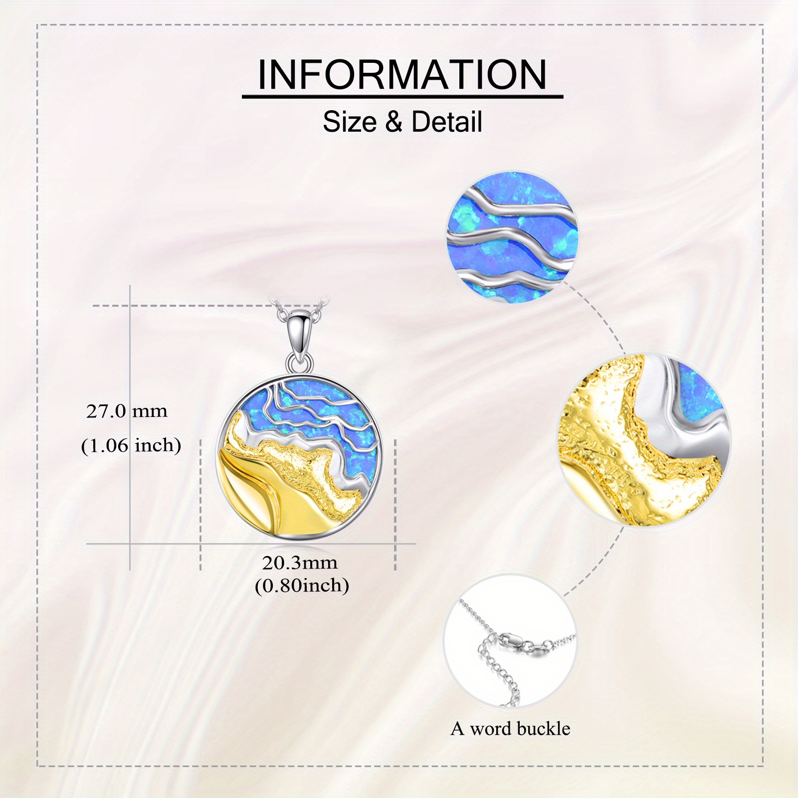 Women's 925 Sterling Silver Wave Ocean Pendant Necklace