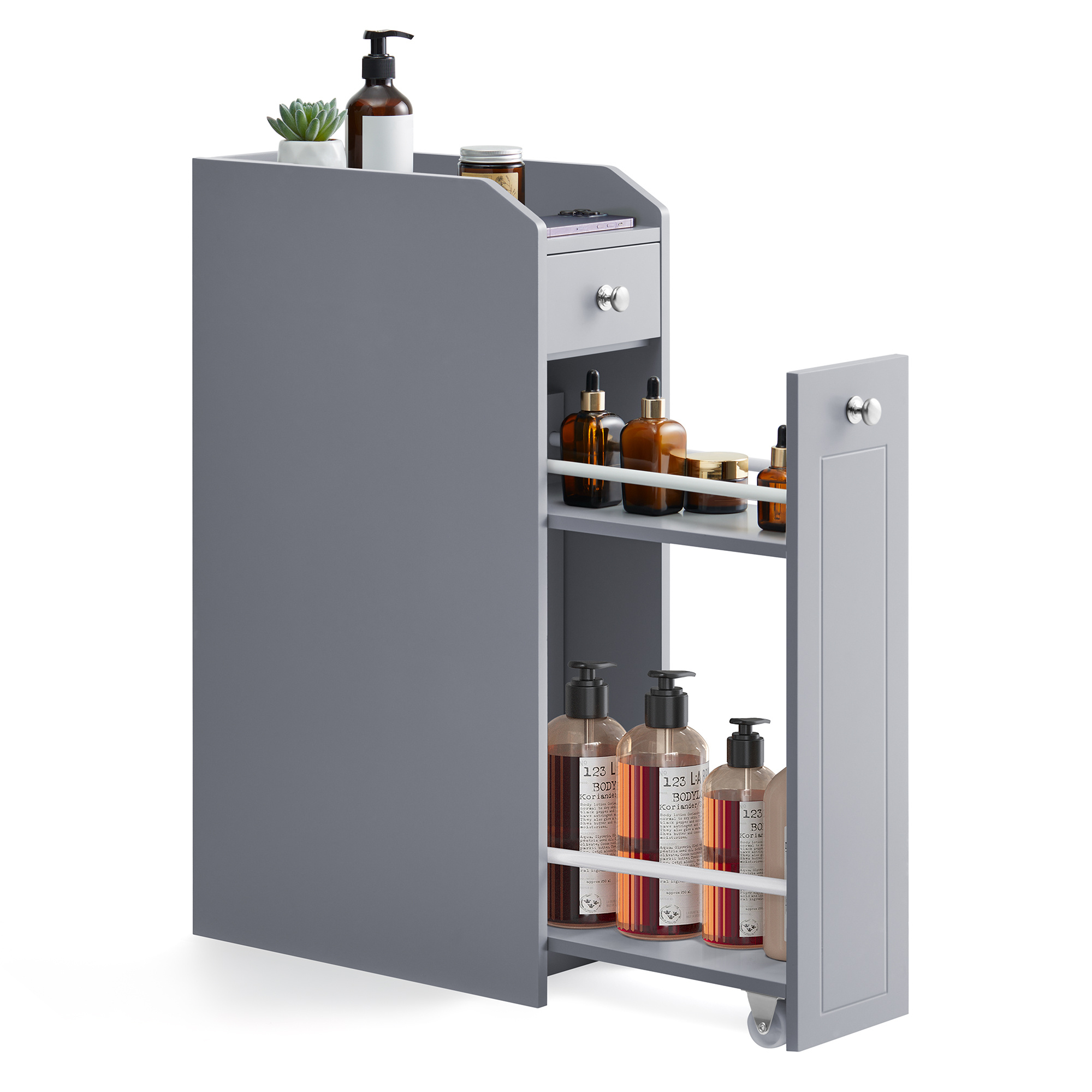 E-shop Bad Schrank 60 x 30 x 80 cm Aufbewahrungsschrank mit 2 Lamellentüren, Schublade und verstellbarem Regal im skandinavischen Stil –