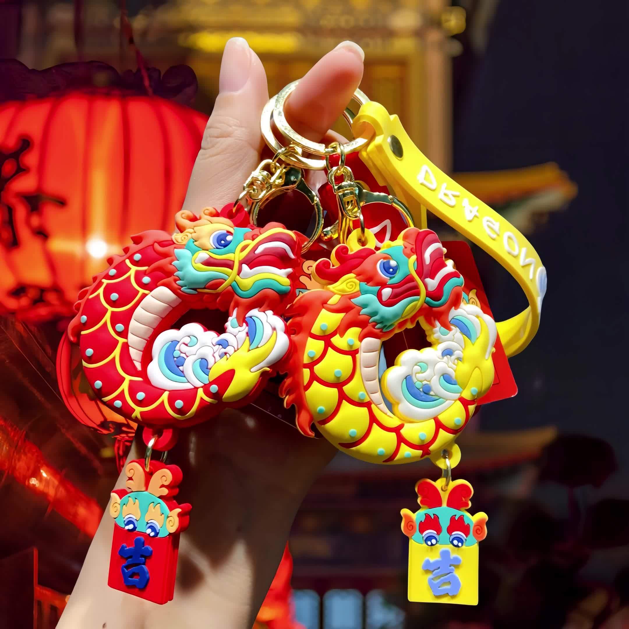 Porte-clés Année du Dragon – Porte-clés Dragon du zodiaque chinois 2024,  porte-clés année du dragon chinois, pendentif animal mignon, bonne chance