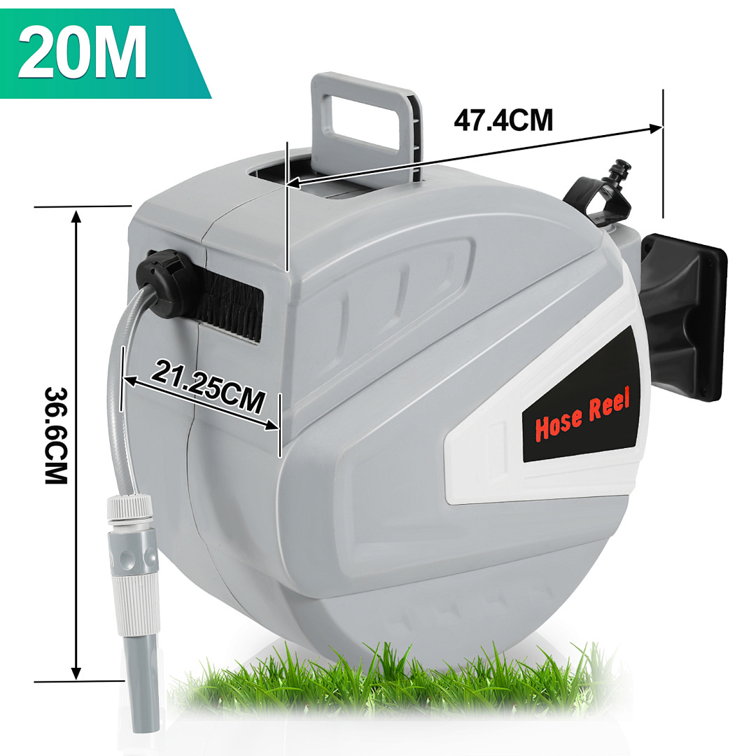 TEMU 20M/30M Slangwindscherm met Handdouche | Automatische Inwinding en 180° Draaibare | Wandgemonteerde Tuinslanghouder met 9-Functie Douchekop -
