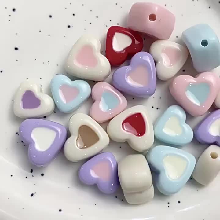 Mix Heart Spacer Beads Candy Color Acrylic Heart Beads - Temu