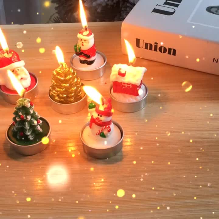 BBTO 12 Pieces Christmas Tealight Candles Handmade Delicate Christmas  Candles Pinecone Christmas Hat Stocking House Box Shaped