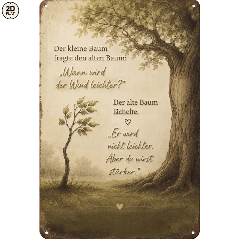 Image of 2d Flat, 1pc Metal Sign. Der Kleine Baum Fragte Den Alten Baum: Martina Bewusstzeit Trees Metal Sign Perfect For Home, Office, Bar, Outdoor Decor 20x30cm 2d Flat, 2d Flat