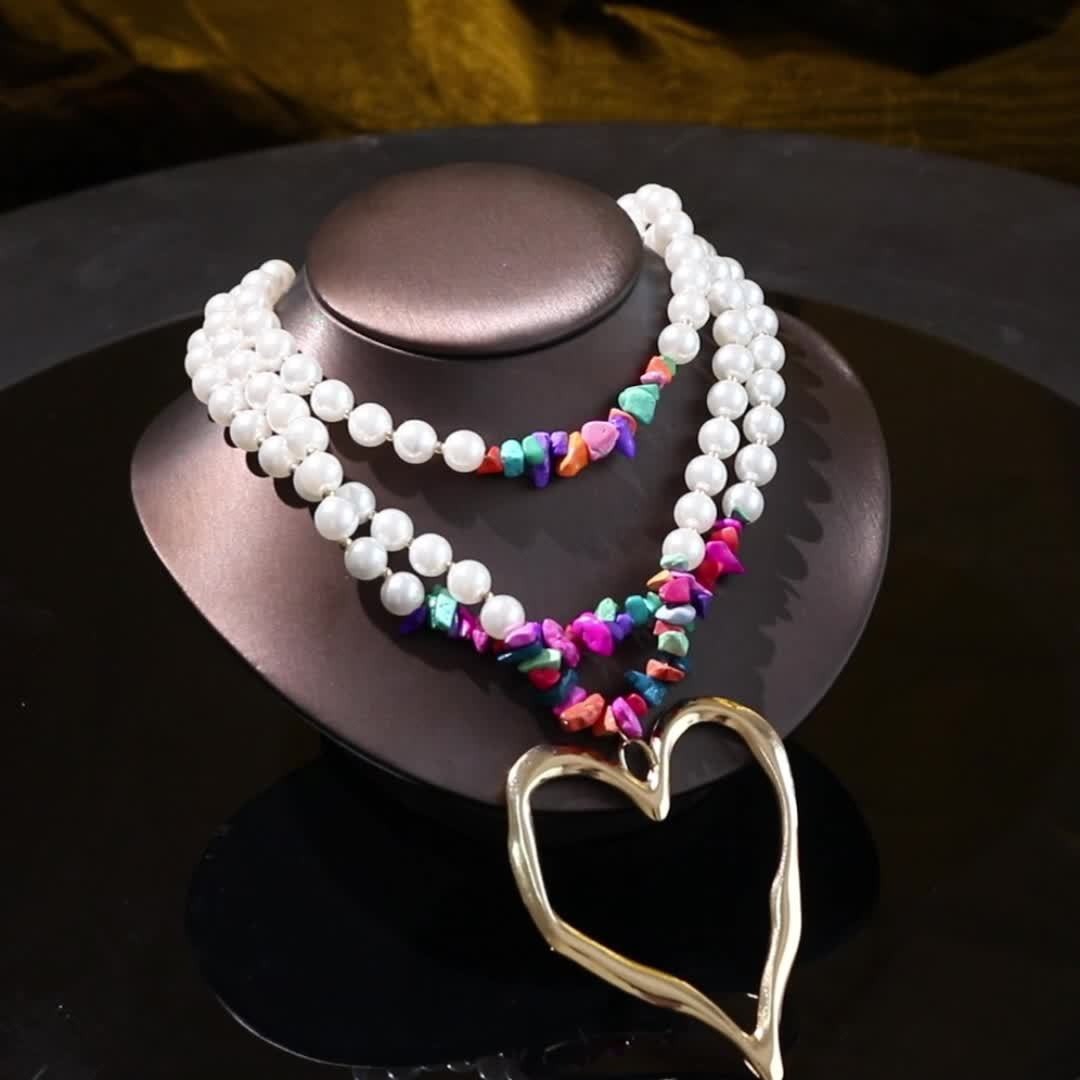 Selling Pink Crystal Heart Pearl Necklace