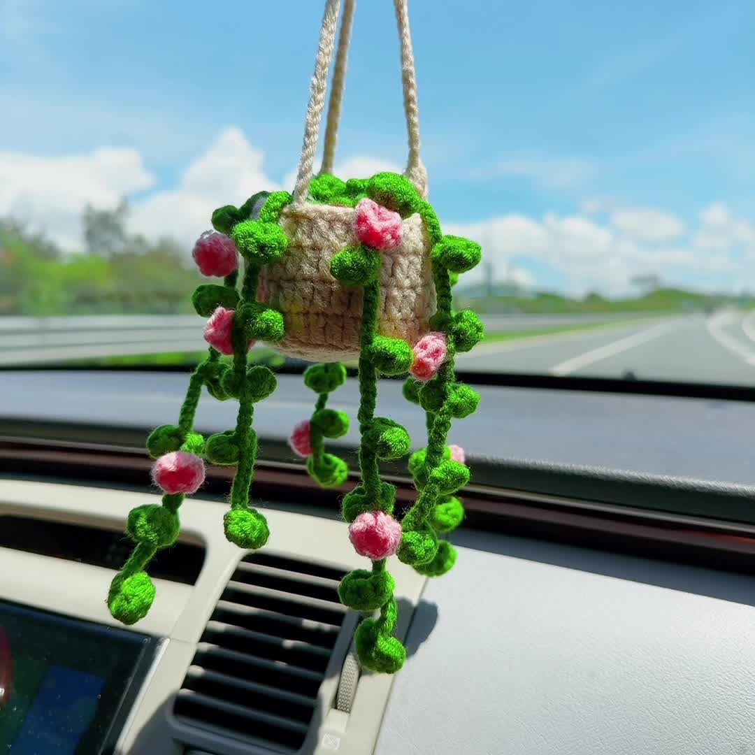 Add A Touch Cuteness Car Handmade Crochet Rear View Mirror Accessories -  Automotive - Temu