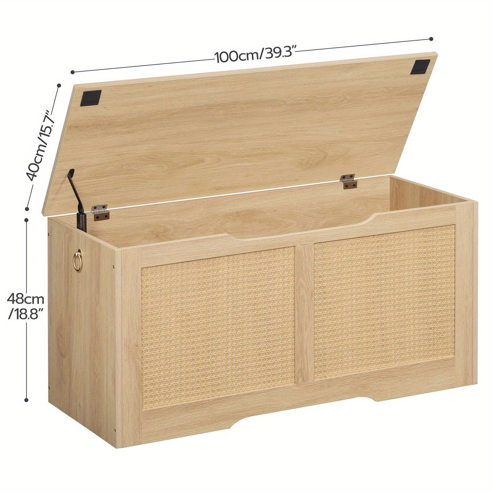 Rattan-Style Storage Bench | 39.3" Entryway Trunk with Safety Hinge