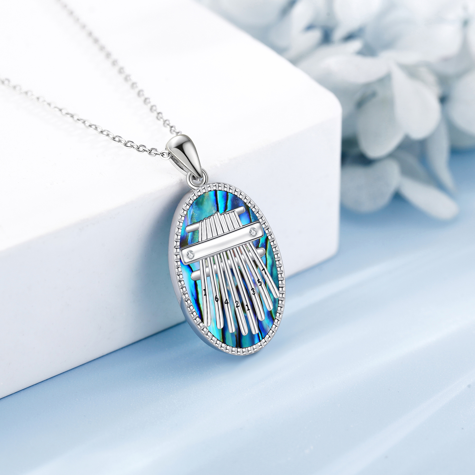 Women's 925 Sterling Silver Kalimba Necklace with Abalone Shell
