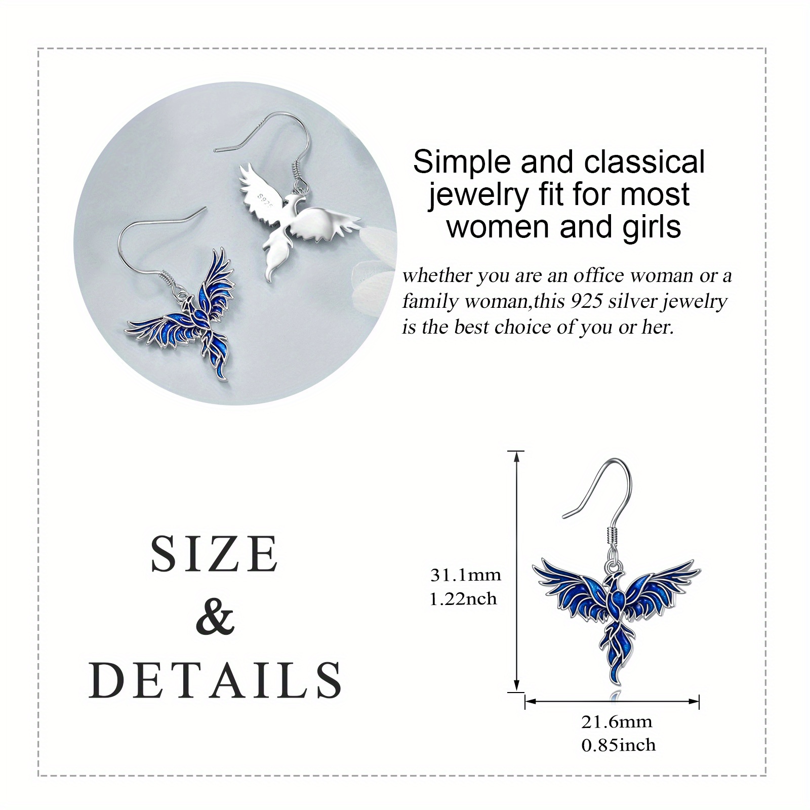 Purple Gradient Phoenix Earrings, 925 Sterling Silver