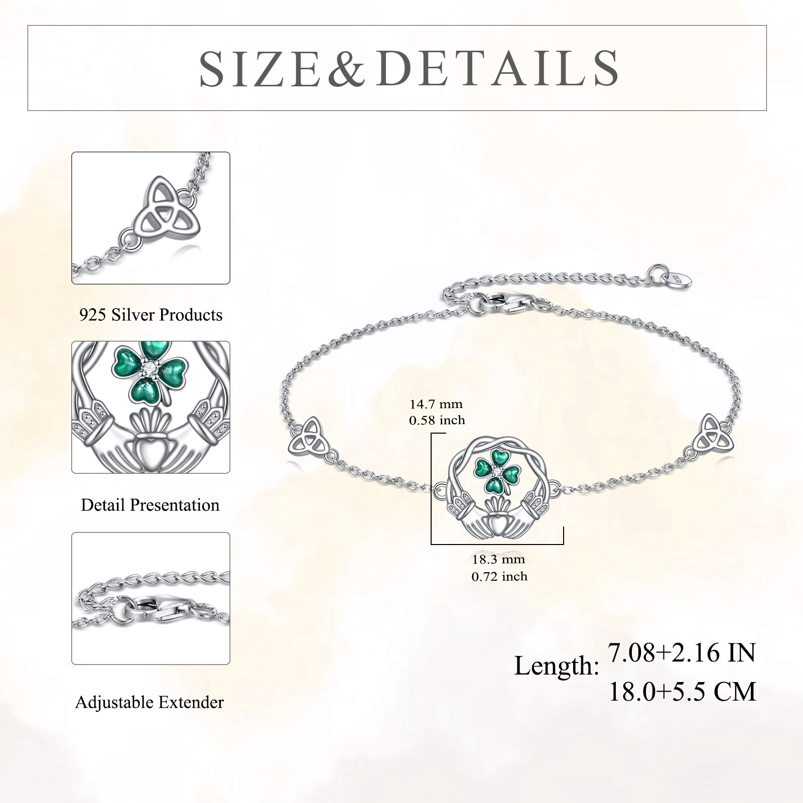Women's Celtic Knot Clover Bracelet, Sterling Silver