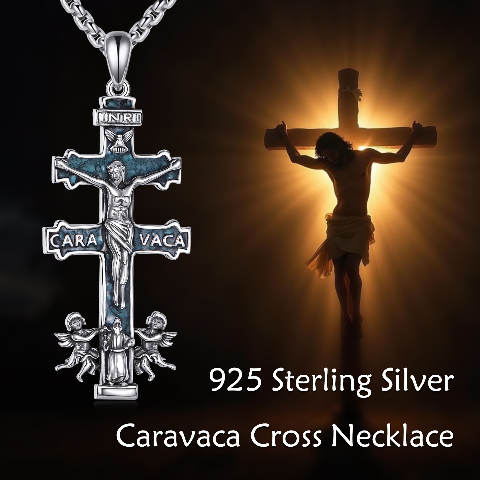 925 Sterling Silver Caravaca Cross Necklace, Religious Gift