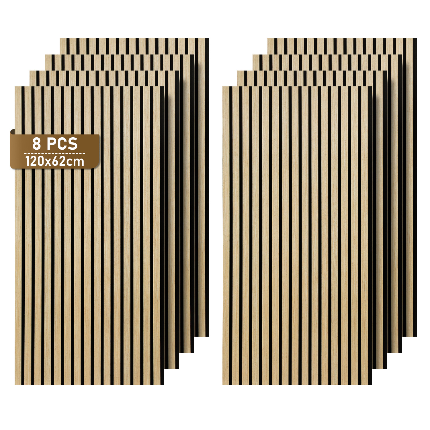 TEMU Set Of 8 Acoustic Panels, Wood, 120 X 60cm, 21mm Thick, Made Of Medium-density Fiberboard (mdf) And Pet Felt, Suitable For Noise Reduction In