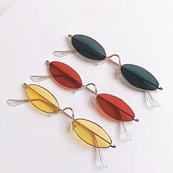 Tiny Sunglasses Men Metal Retro Small Oval Sun Glasses Women Unisex Gift  Items - Gold With Black - CV18LS3LWCZ