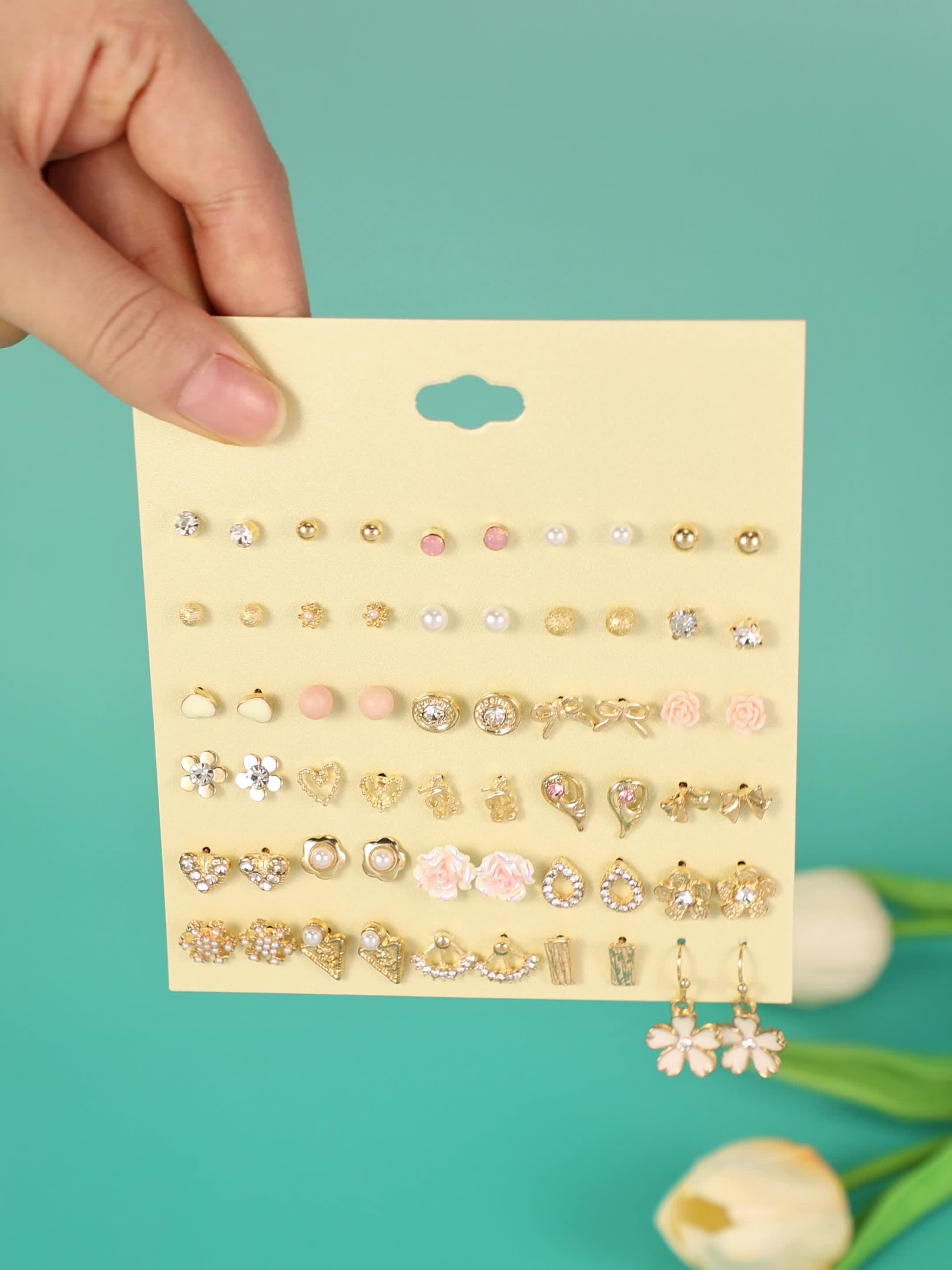 30-Pair Women's Stud Earrings Set