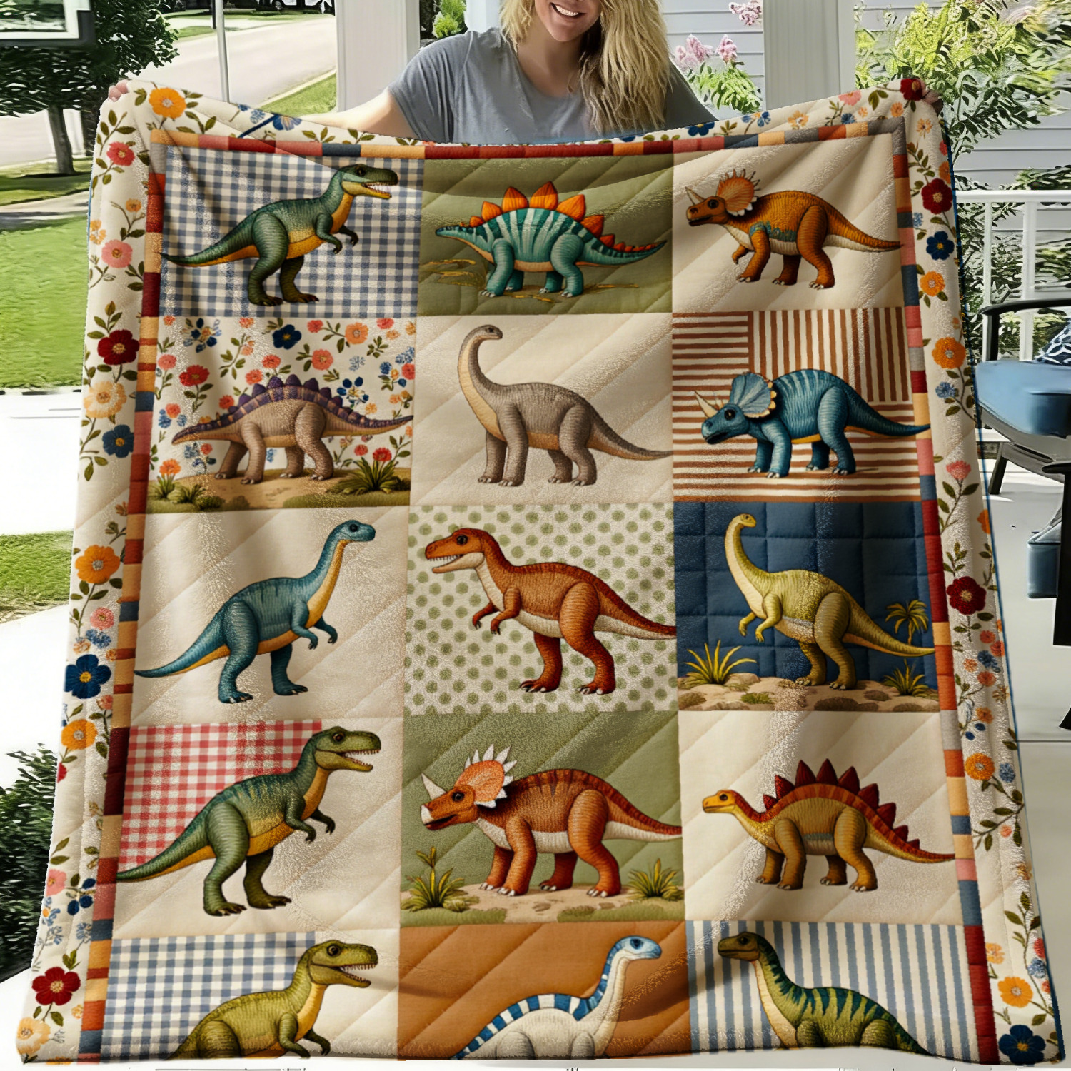 TEMU Dinosaur Blanket - Vintage Triceratops, And Trachodon Printed Flannel Blanket, Soft And Warm, Suitable For Room Decoration, Providing A