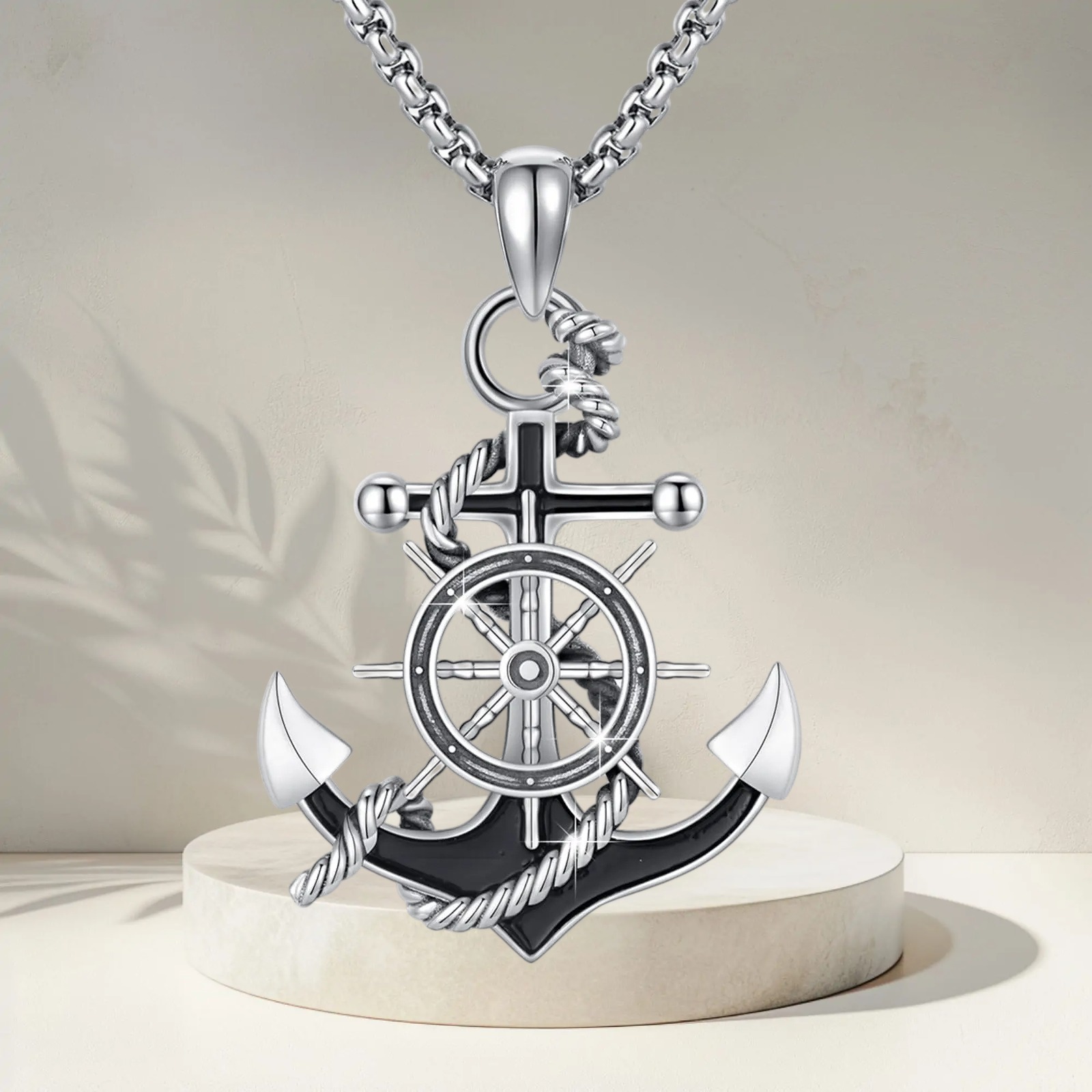 Image of 925 Sterling Silvery Anchor Pendant Necklace For Brother Husband Christmas Father Day Birthday Anniversary Gift