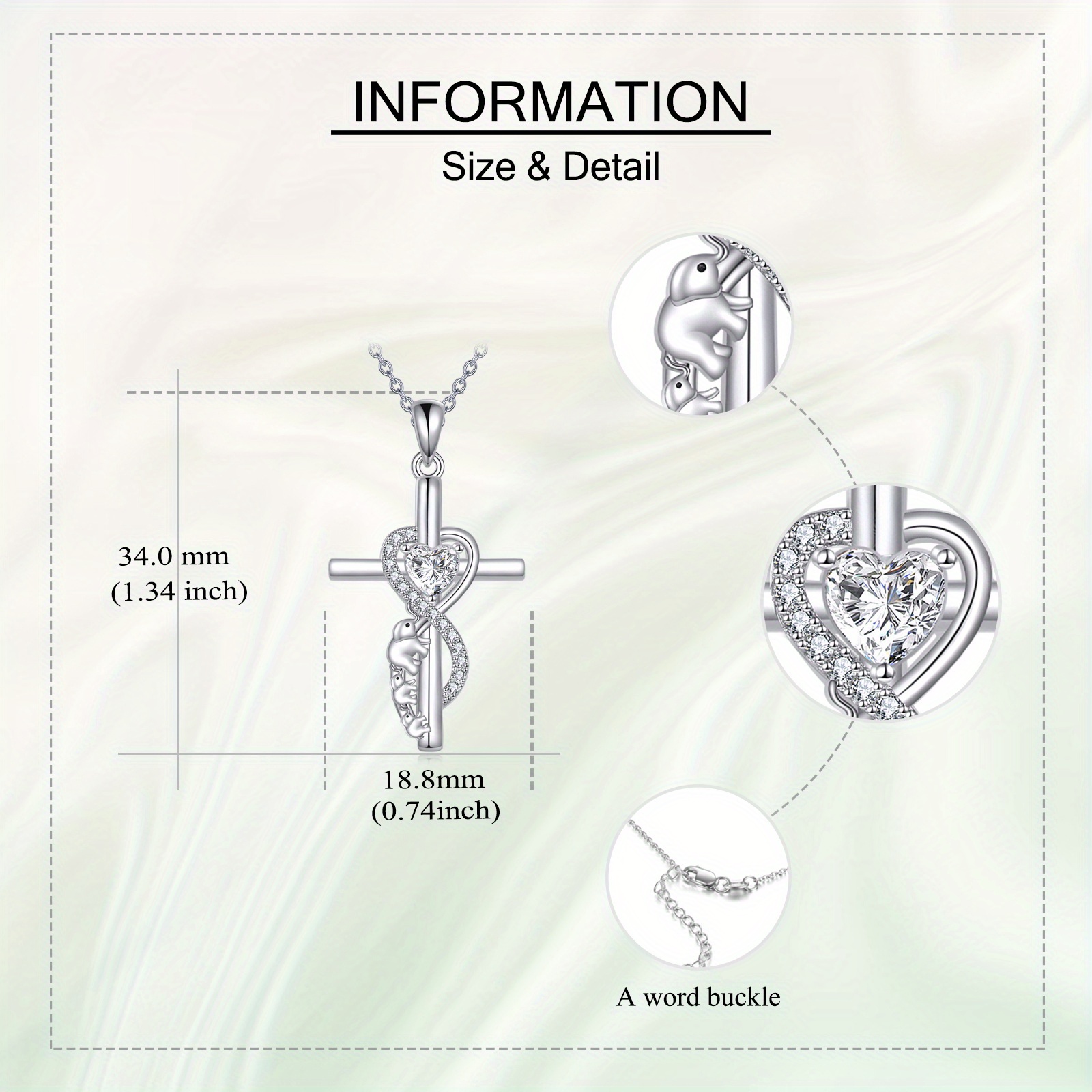 925 Sterling Silver Infinity Cross Heart Elephant Pendant Necklace