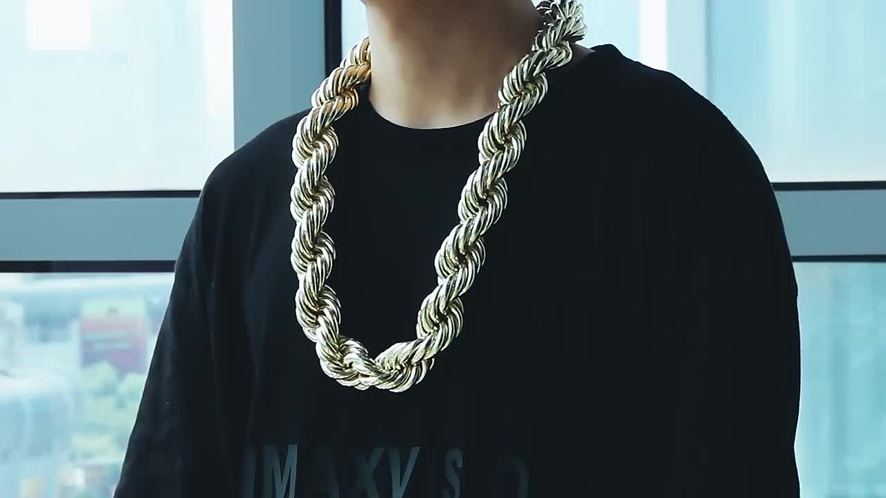 1pc 30mm Heavy Rope Chain Necklace Golden Plated Hip Hop Necklace For Men  And Women