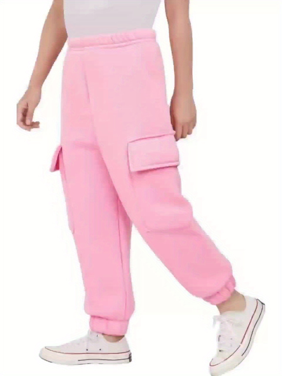 Girls' 3pcs Fleece-Lined Cargo Pants Set for Winter