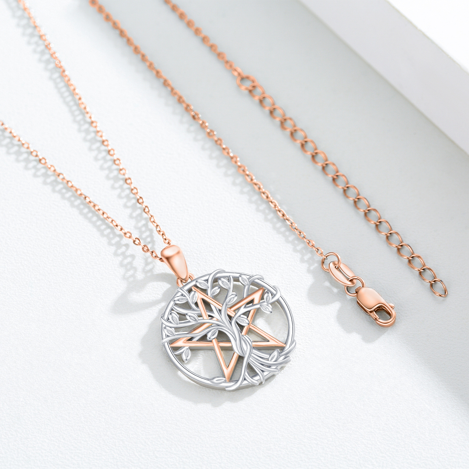 Image of Pentagram Necklace 925 Sterling Silvery Tree Of Life Necklace Pentagram Pendant Jewelry Christmas Gifts For Women Pentagram Rose Golden