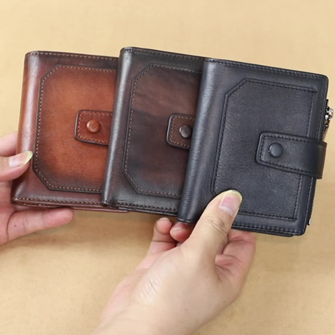 Vintage Men's Genuine Leather Wallet Rfid Anti-theft Brush Trifold Short  Multifunction Money Clip Large Capacity Credit Card Holder Zipper Coin Purse  Give Gifts To Men On Valentine's Day - Temu