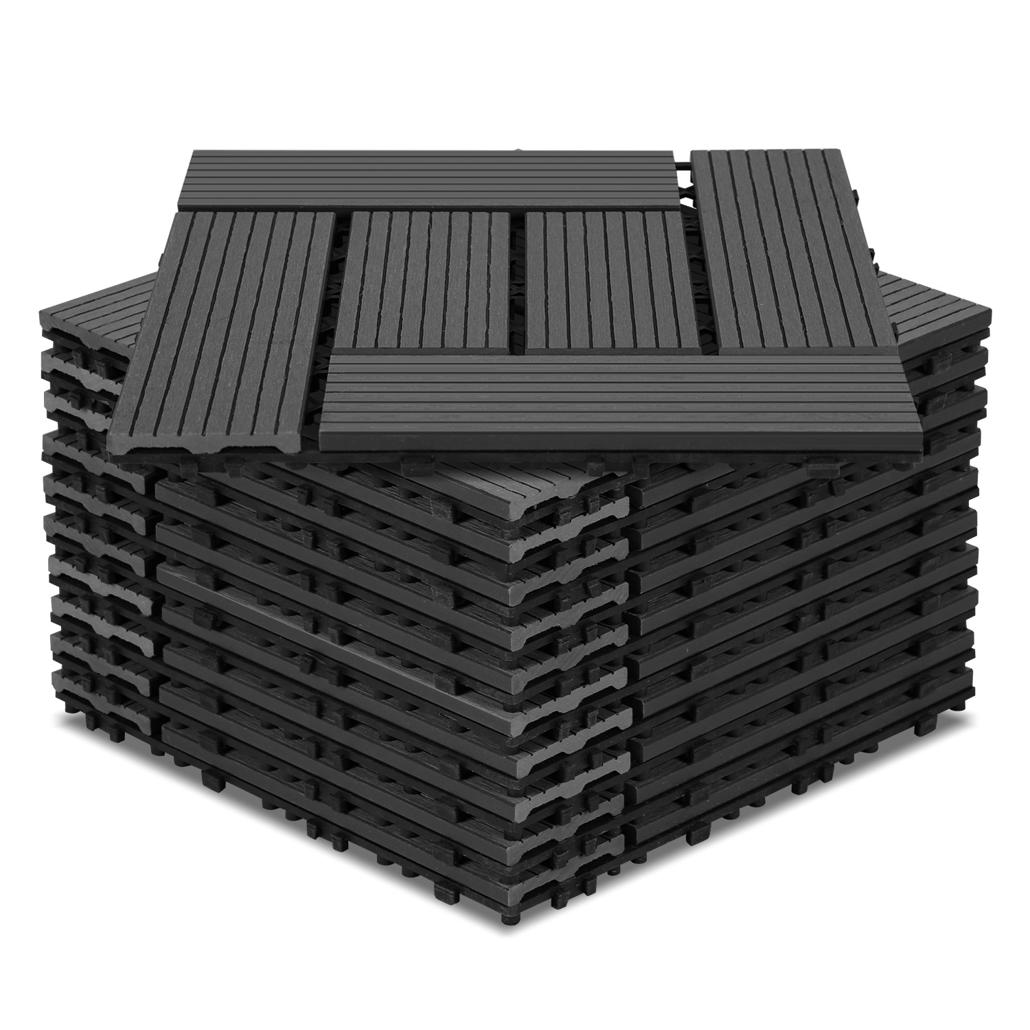 Wpc Terrace Tiles, 30x30 Cm, 88pcs For 8m², Wood Look, For Garden And Balcony Flooring With