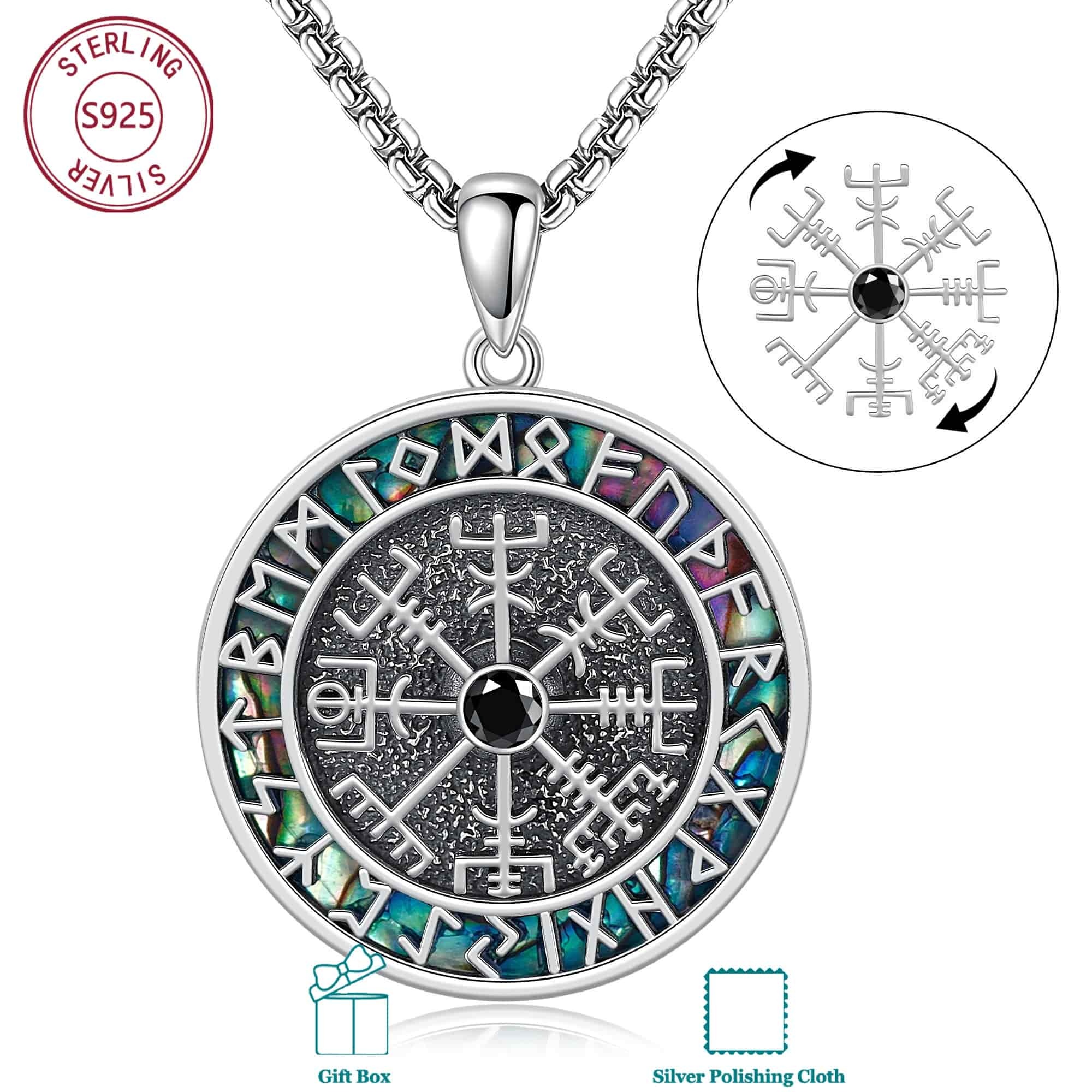 Men's S925 Sterling Silver Viking Compass Necklace, Use And As A Gift For Christmas Or Birthdays For , Hypoallergenic