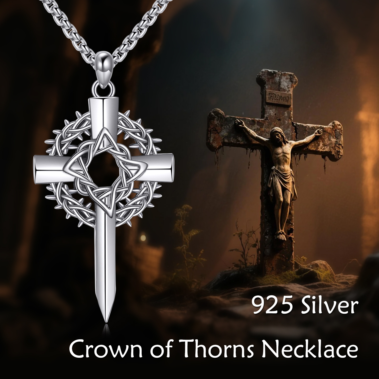Women's 925 Sterling Silver Crown of Thorns Necklace