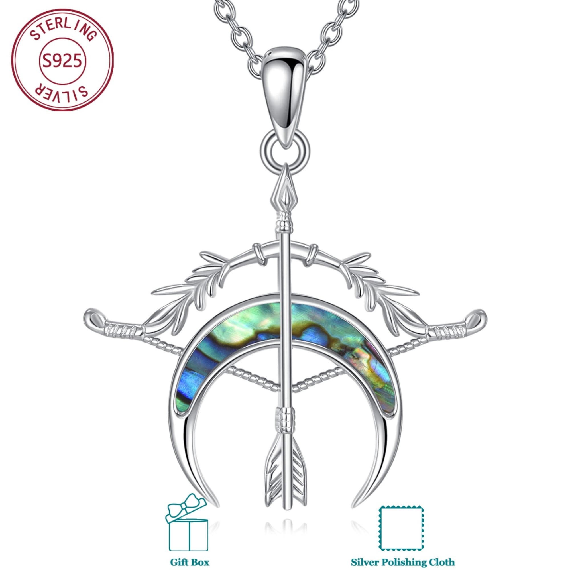 Image of 925 Sterling Silver Necklace Featuring An Artemis Goddess Pendant With Synthetic Abalone Shell, Themed Around Hunting And Nature, A Mysterious And Powerful Personalized Jewelry Option For Women