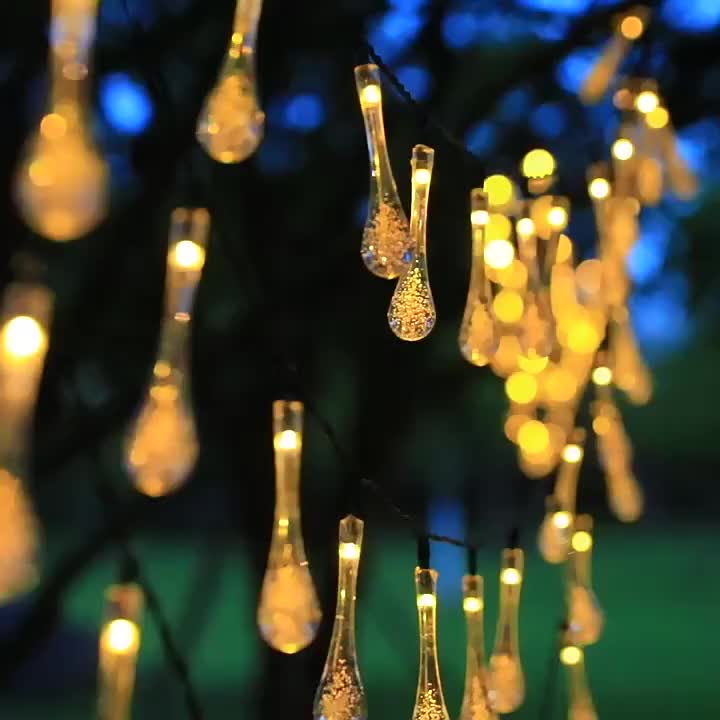 Guirlande lumineuse solaire, 50 LED goutte d'eau avancée Guirlande