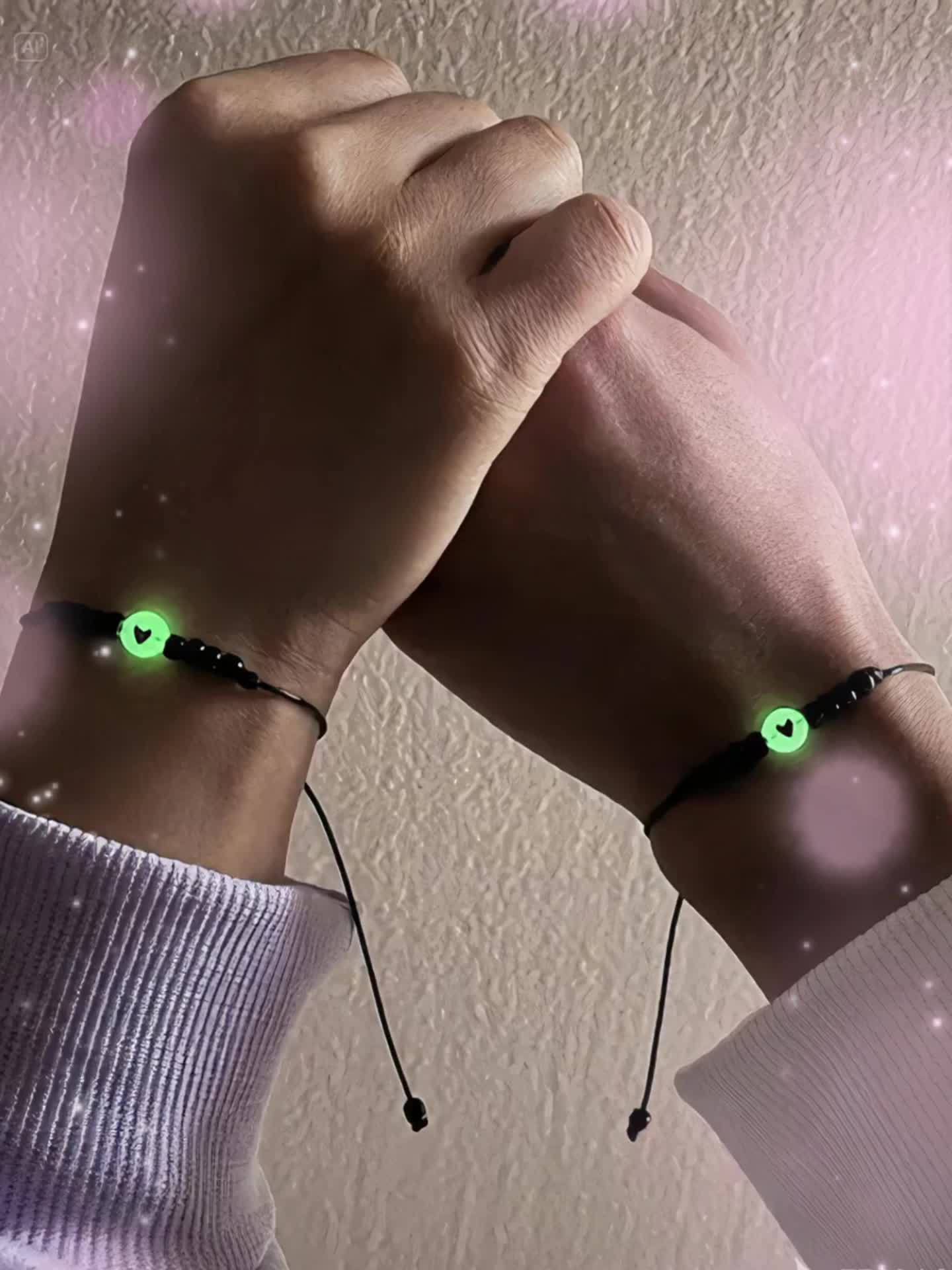Adjustable Luminous Heart Bead Bracelets for Couples & Friends