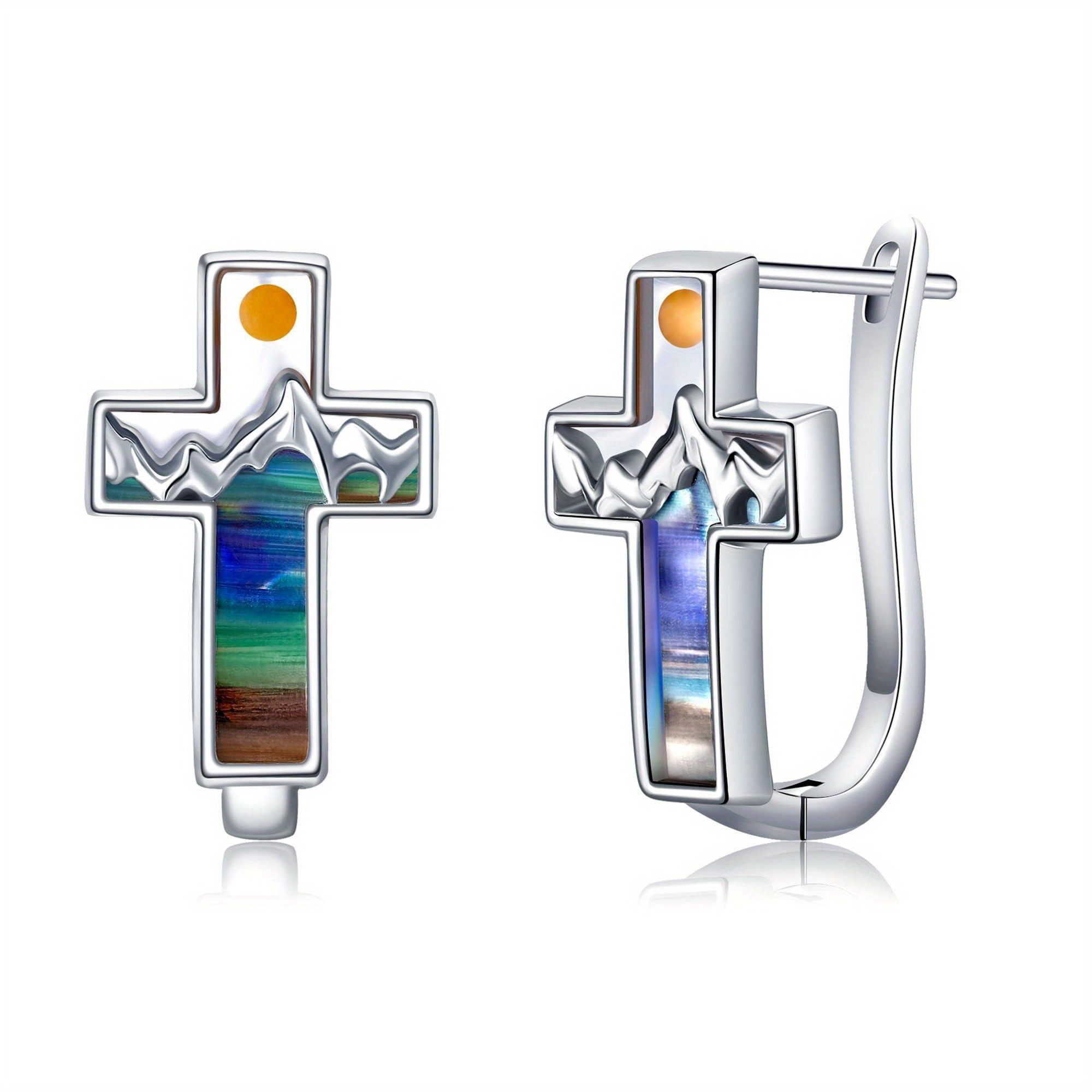 925 sterling silvery cross earrings with   agate shell   synthetic stone 925 silver post ideal for daily wear gift   everyday earrings minimalist earrings synthetic stone earrings Product details 3