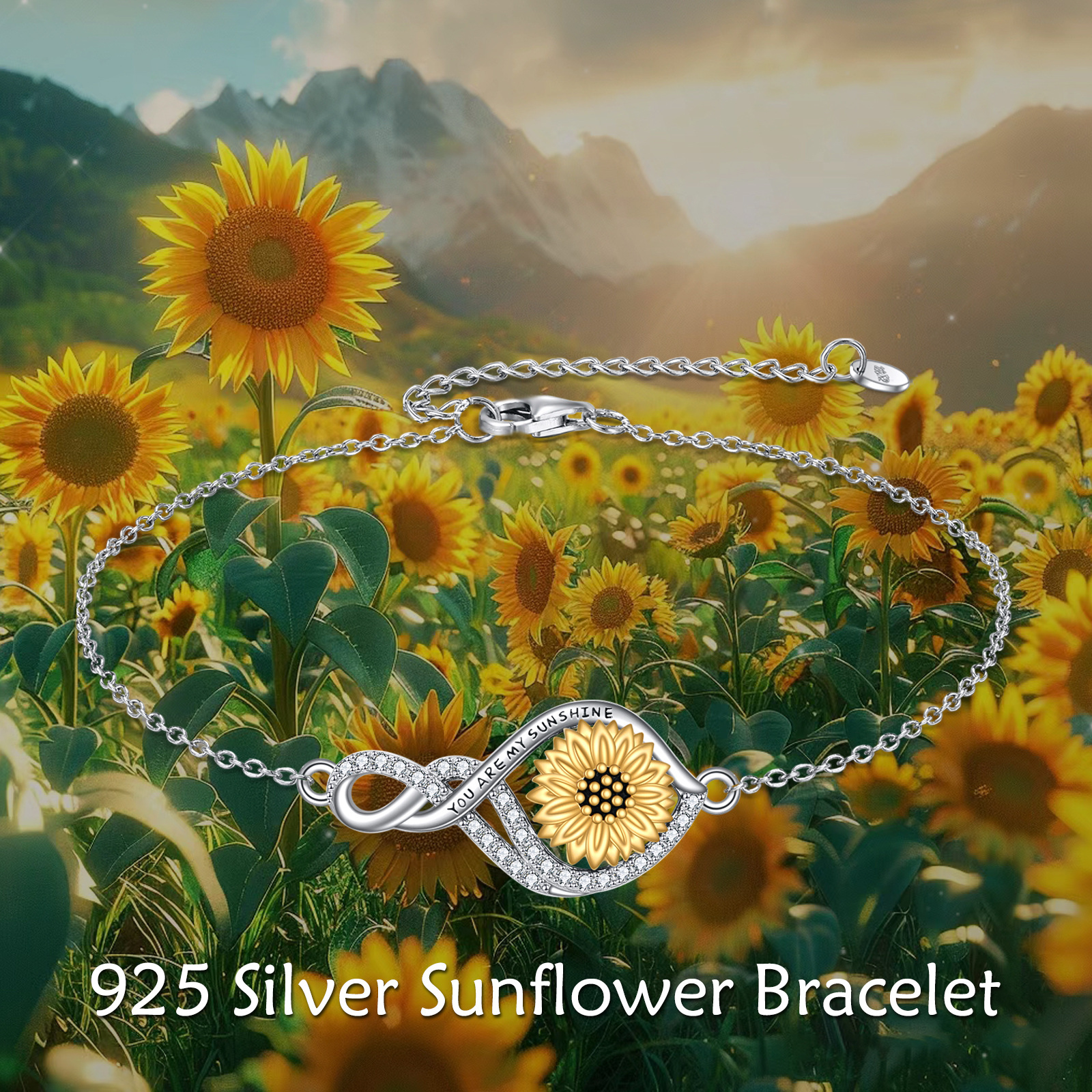 Sunflower Bracelet 925 Sterling Silver Infinity Sunflower Bracelet