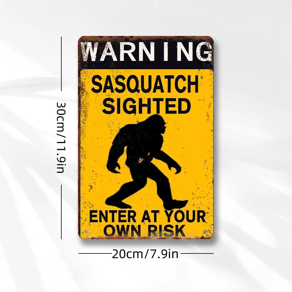 TEMU 2d Flat - [2d Flat] 1pc Metal Sign Sasquatch And Caution Symbol Durable Metal Sign, Nautical Decor, Room Decor Wall Hanging Iron Plaque Metal
