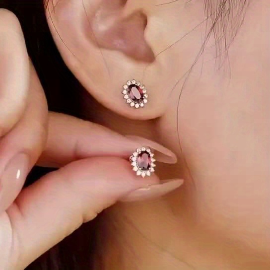 Fashionable Colored Stud Earrings, Luxurious Zirconia