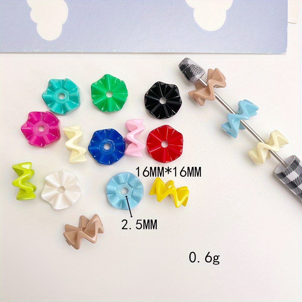 TEMU 100pcs Multicolor 16mm Glossy Acrylic Beads - Wavy Pattern Stackable 3d Spacer Beads With , Vibrant Glossy For Jewelry Making, Keychains, Car
