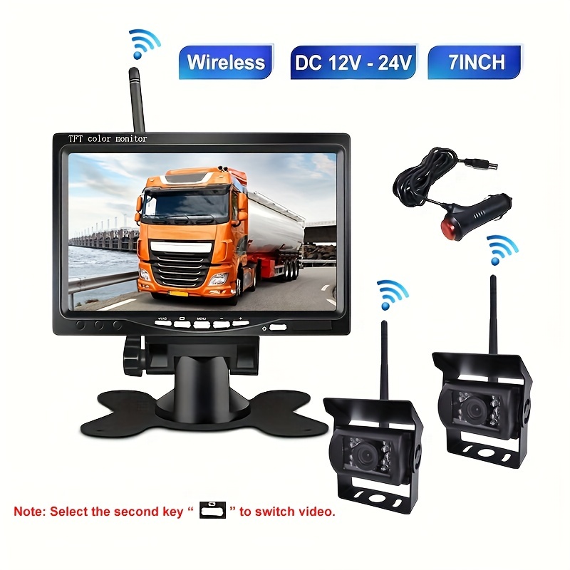 Camara Marcha Atras Camion, Camara Trasera Coche Inalambrica Kit Camara DVR  Digital Inalámbrico AHD Grabación Video (Camara Coche Trasera y  Delantera)+7'' Monitor, Camara Inalambrica Coche 12V-24V : :  Electrónica